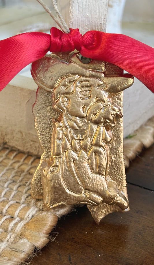 Hand Brushed Gold Leaf Ole Miss Colonel REB Christmas Ornament