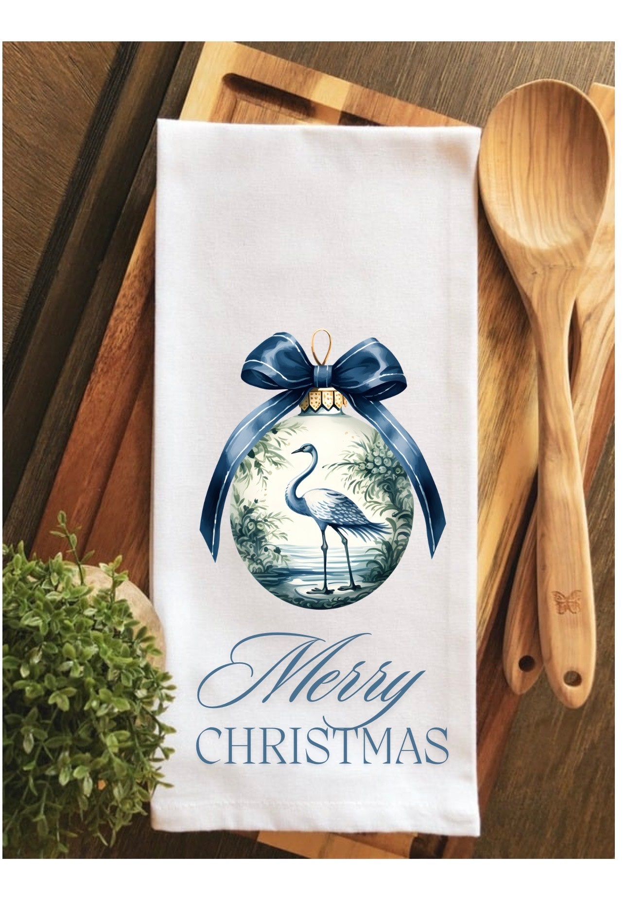 Merry Christmas Egret Christmas Ball Tea Towel - Hand Towel