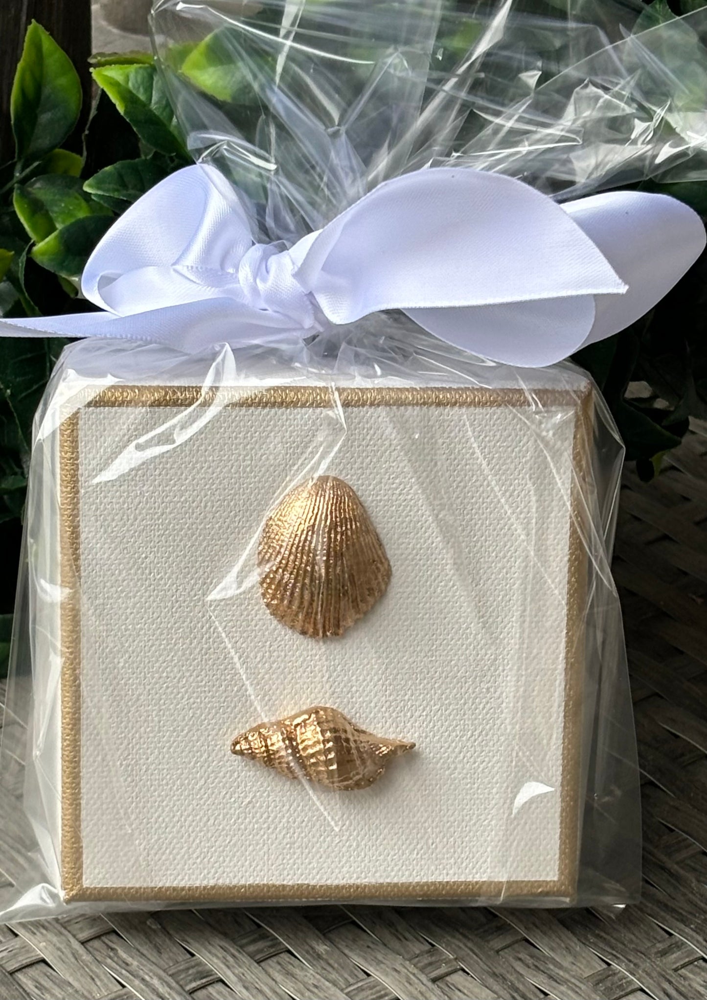 Hand Brushed Gold Leaf Seashell Intaglio Canvas