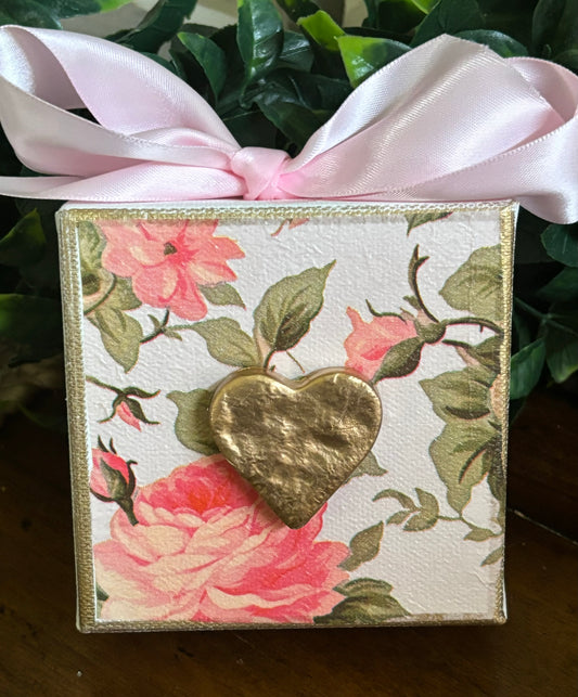 Gold Leaf Hammered Heart Rose Canvas