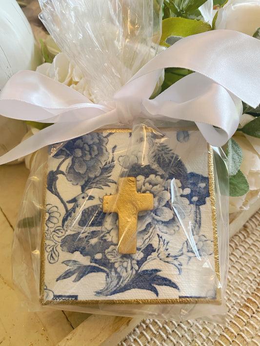 Chinoiserie Hand Brushed Gold Leaf Cross Canvas